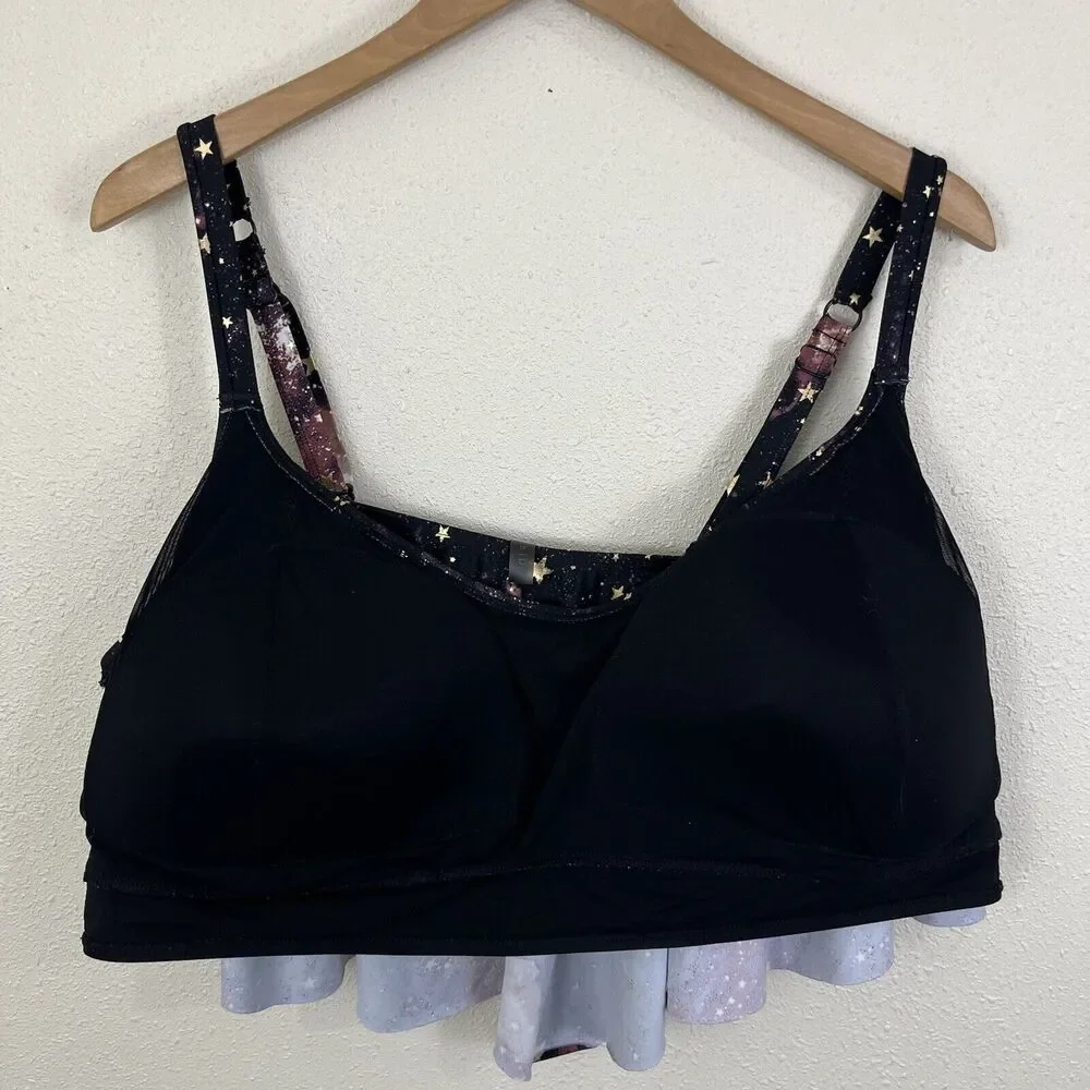 Torrid Star Celestial Wireless V Flounce Bikini Top Plus Size 6 6X